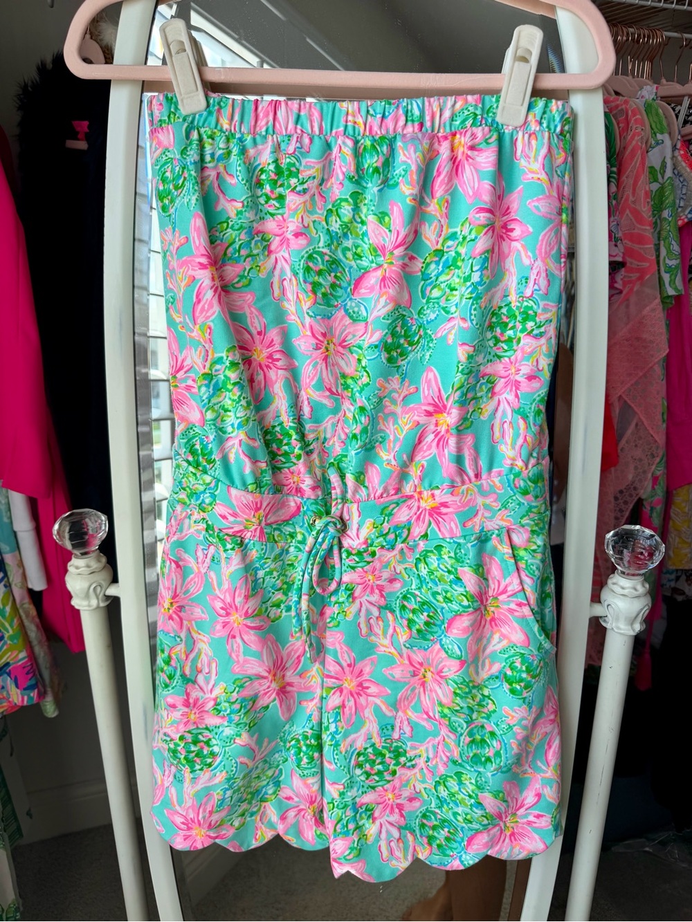 Lilly Pulitzer Aqua & Pink Floral Strapless Romper